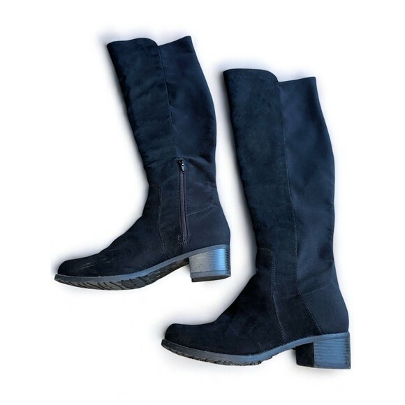 Black Suede Knee High Boots Size 8M Block Heel Riding Tall Zip Goth Twilight - Picture 10 of 13